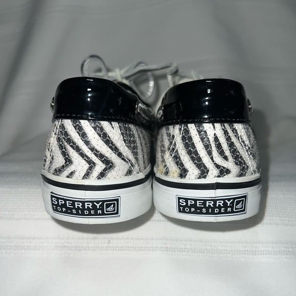 Sperry Top Sider Black White Zebra Stripe Sequins Sz 7.5 EUC Boat Shoes Sneakers - Picture 6 of 11